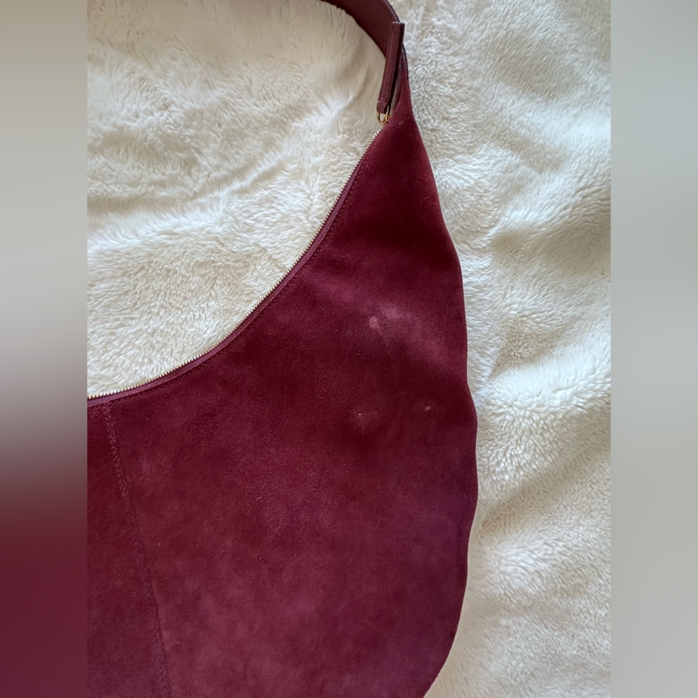 Madewell Essential Curve Suede Shoulder Bag Deep Merlot Burgundy Gold Hardware - Picture 12 of 13